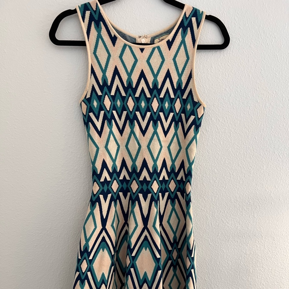 Issa London Blue White Pink Diamond Sleeveless Dress Size Small